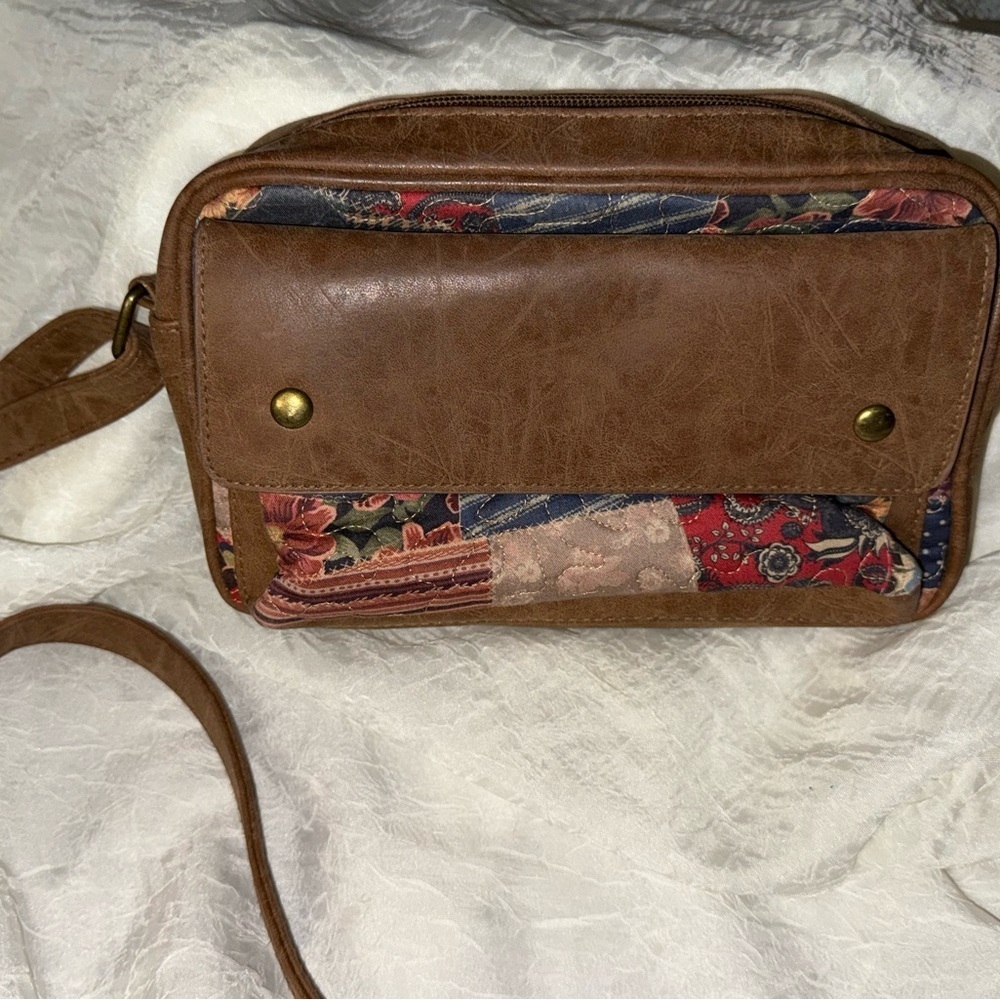 Brown Leather Crossbody Bag with Transparent Panel - Picture 2 of 5